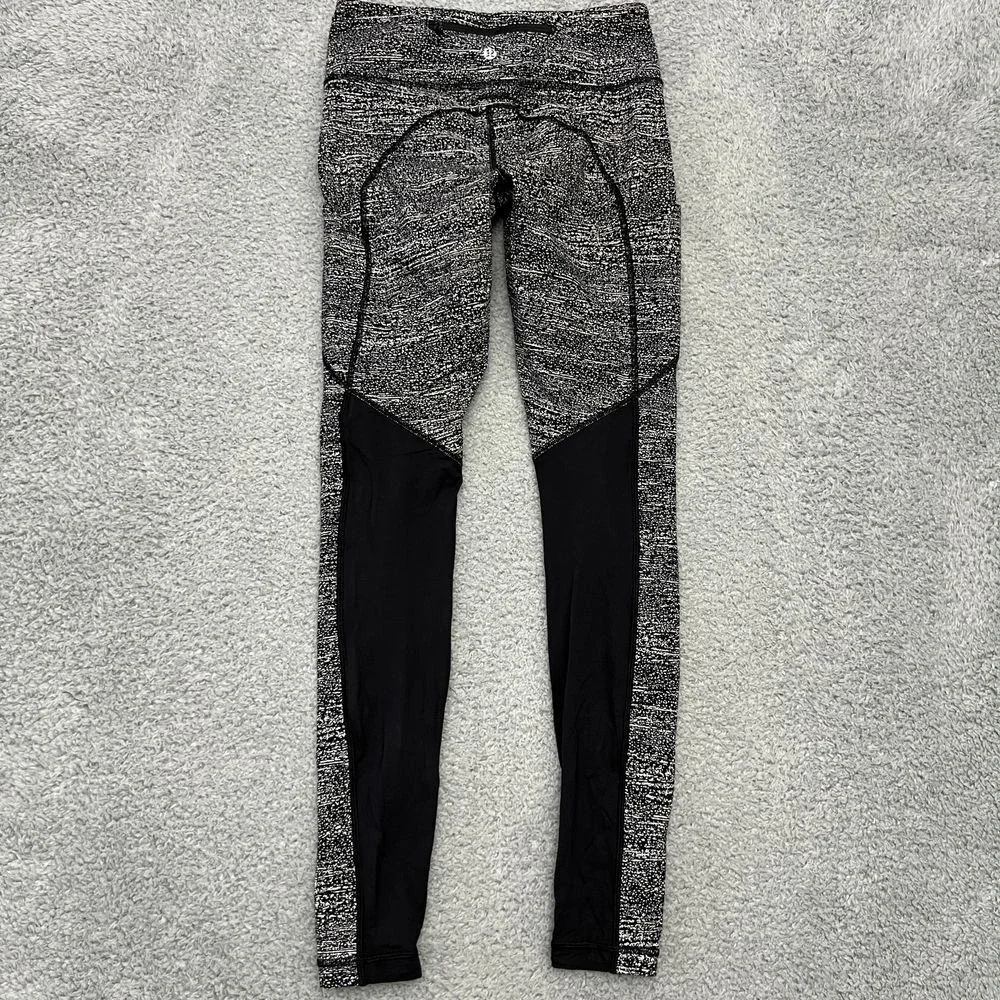 Lululemon Speed Up‎ Tight Women 4 Black White Excellent Mesh Pocket Leggings